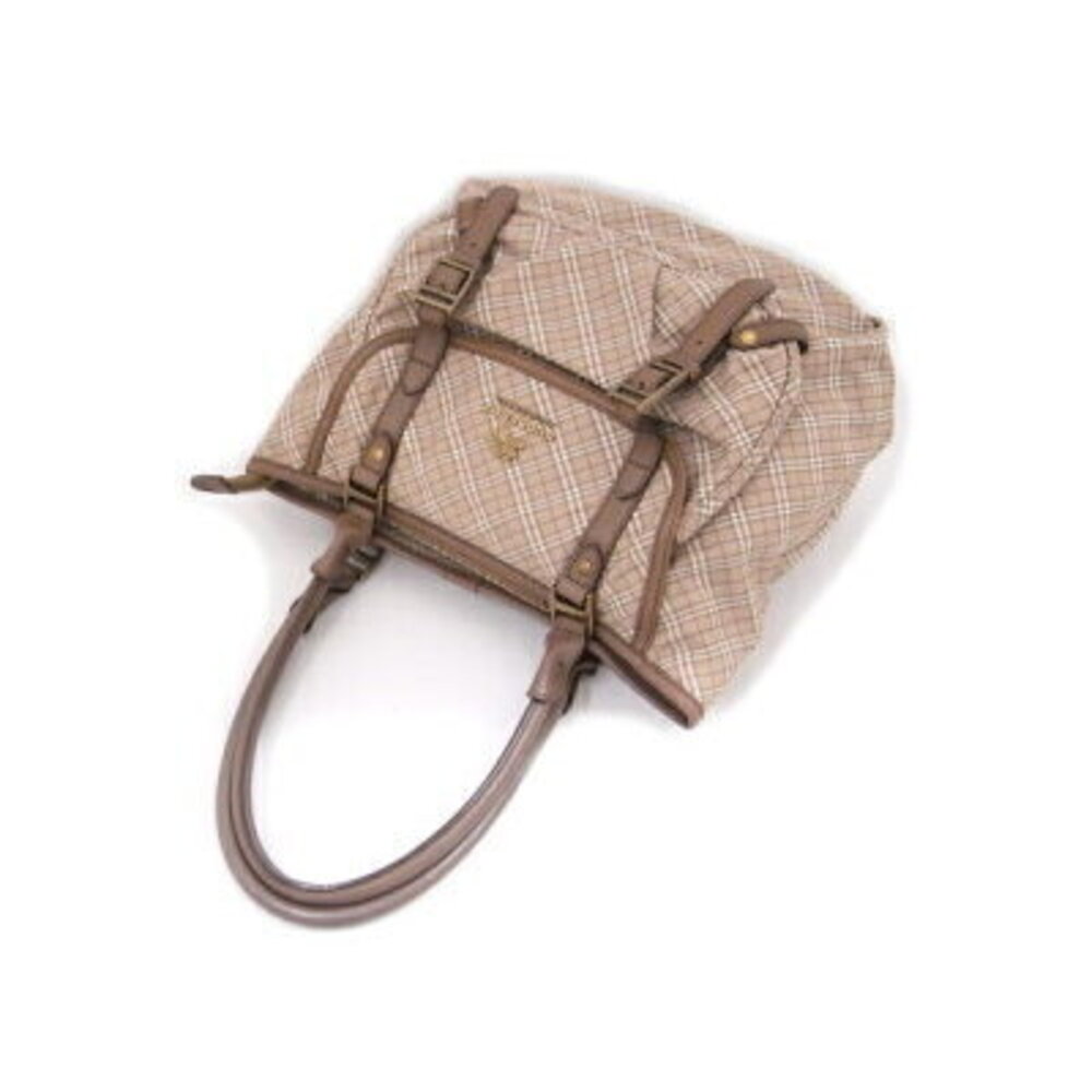 Burberry Blue Label Check Tote Bag Brown Nylon Canvas - Picture 4 of 6